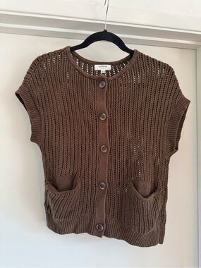 Weekend Chocolate-Brown Open Weave Button Cardigan Style Vest